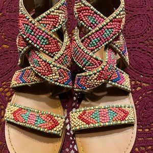 Unbranded Multicolored Beaded Boho Sandals Sz 8 EUC❤️❤️
